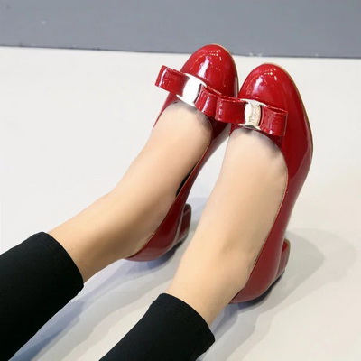 Ferragamo Shallow mouth Block heel Shoes Women--004